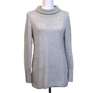 Talbots cashmere sweater longline foldover boatneck, gray, medium